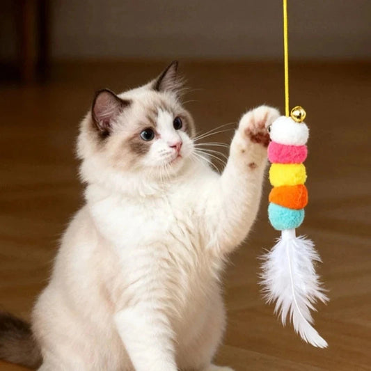 Automatic Interactive Cat Toy with 2 Swinging Feather Ropes for Cats and Kittens