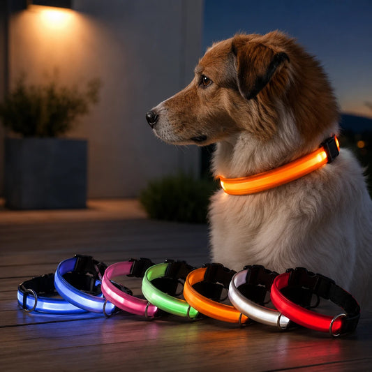 LED Dog Collar – Light-Up Night Safety Collar for Dogs with Flashing Glow Modes