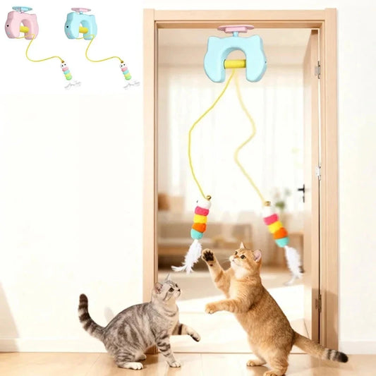 Automatic Interactive Cat Toy with 2 Swinging Feather Ropes for Cats and Kittens