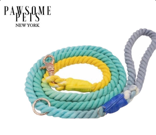 Teal & Yellow Rope Dog Leash