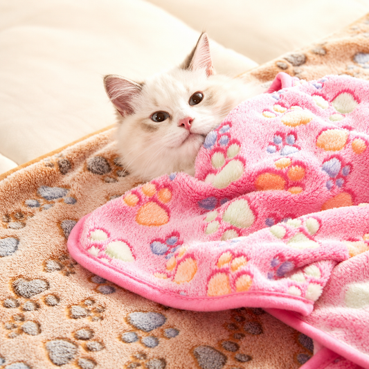 Cozy Pawprint Blanket for Dogs & Cats Soft for Bed